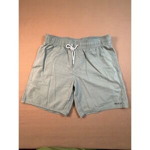 RVCA Mens Board Shorts Green Elastic Waist Drawstring Back Pocket Medium
